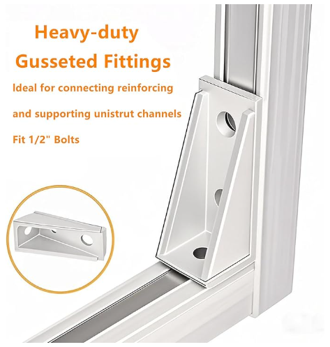 90 Degree Gusseted Fitting for 1-58 Strut Channel,3 Hole Heavy Duty Steel Right Angle Connector Brackets for 1 2 Bolt, 5.7 mm Thick - 图片 5