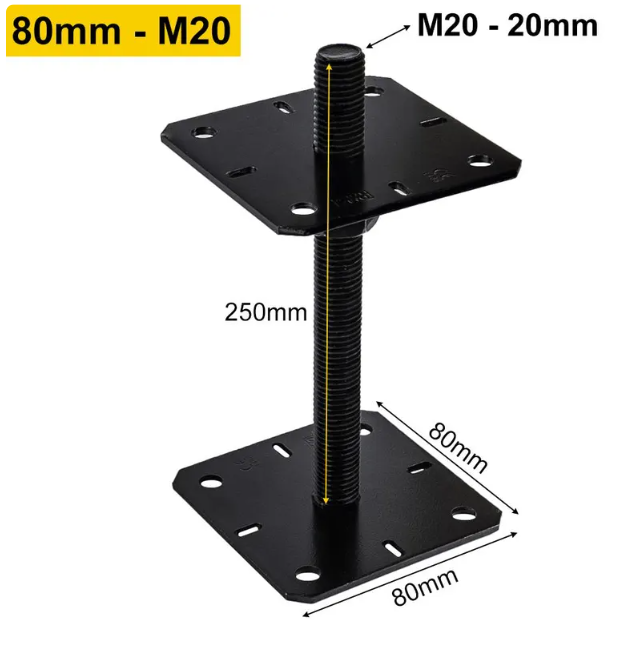 Black Heavy Duty Galvanised Adjustable Pergola Post Support Pergola Post Anchor - 图片 4