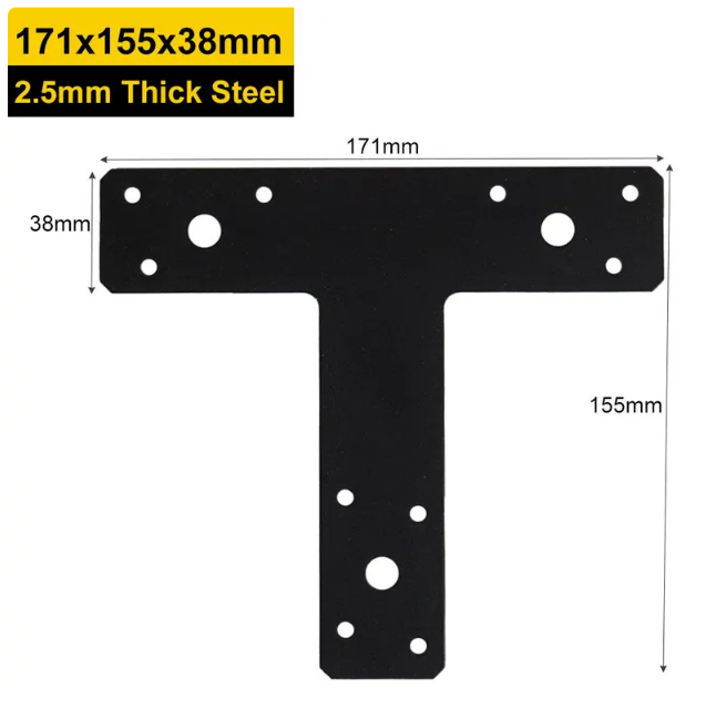 Black Heavy Duty Tee Plate Brace Flat T Shape Repair Bracket Tee Corner Brace - 图片 5
