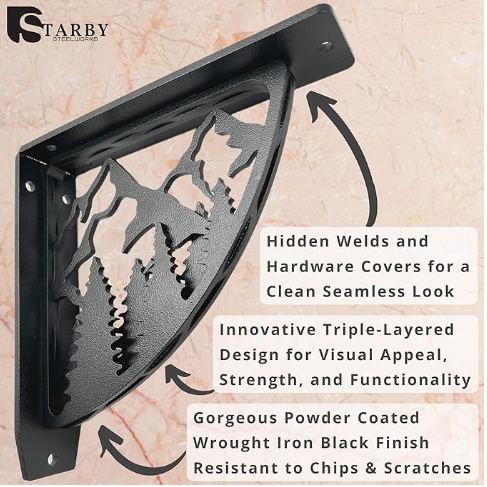 STARBY Heavy Duty Shelf Brackets. 2 Pack, 8 x 8 Fireplace Mantel Corbels. L Shaped Metal Bracket Counter Supports. Designer Wrought Iron Black. DIY H - 图片 10