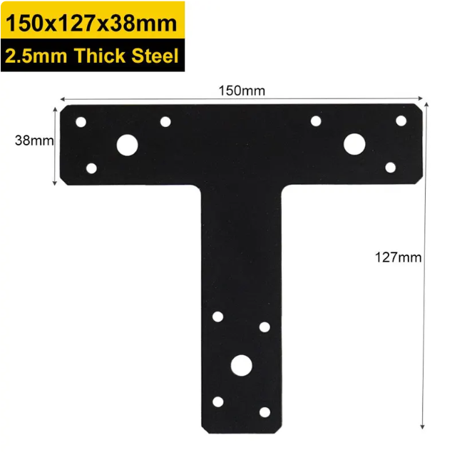 Black Heavy Duty Tee Plate Brace Flat T Shape Repair Bracket Tee Corner Brace - 图片 4