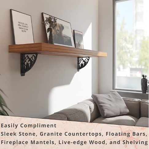 STARBY Heavy Duty Shelf Brackets. 2 Pack, 8 x 8 Fireplace Mantel Corbels. L Shaped Metal Bracket Counter Supports. Designer Wrought Iron Black. DIY H - 图片 3