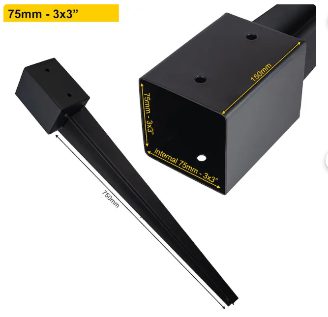 Heavy Duty Black Galvanised Pergola Post Spike – Fence Post Ground Anchor for Wooden Posts - 图片 5
