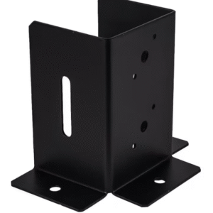 Heavy-Duty Black Powder-Coated Three-Way Bolt-Down Pergola Post Support - Premium Pergola Connector - Side Post Holder - Fence Post Bracket