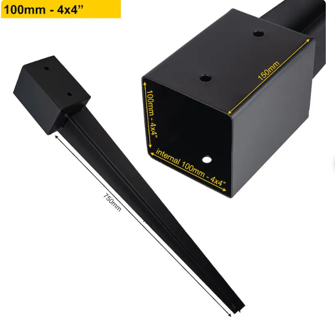 Heavy Duty Black Galvanised Pergola Post Spike – Fence Post Ground Anchor for Wooden Posts - 图片 6