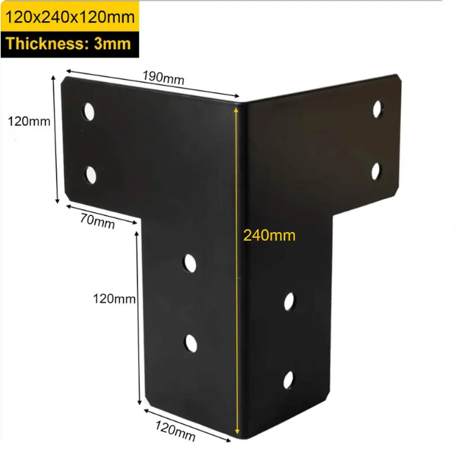 Heavy Duty Threeway BlackPergola Corner Bracket Connector Pergola Corner Brace Furniture Corner Bracket - 图片 7