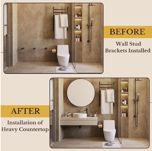 16 inch Floating Countertop Support Brackets by Balin Designs, Free hanging Floating Shelf Brackets Heavy Duty, Invisible Wall Shower Bench T Support for Vanitie - 图片 7