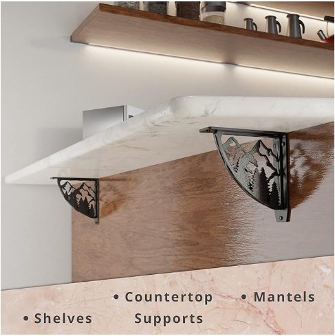STARBY Heavy Duty Shelf Brackets. 2 Pack, 8 x 8 Fireplace Mantel Corbels. L Shaped Metal Bracket Counter Supports. Designer Wrought Iron Black. DIY H - 图片 6