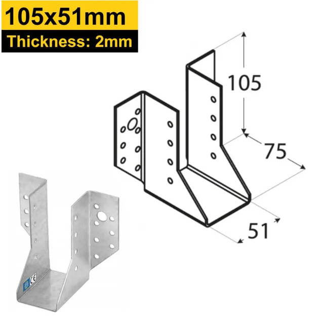 Reinforced Premium Heavy Duty Galvanised Face Fix Joist Hanger - 2mm Thick Steel - 图片 10
