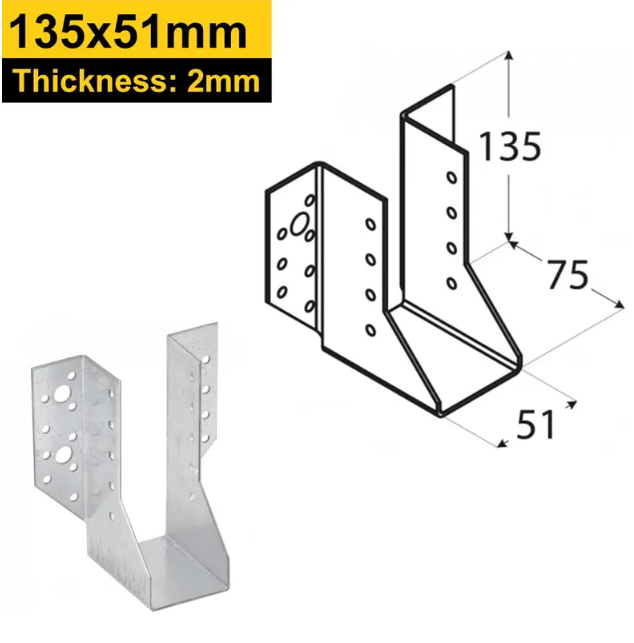 Reinforced Premium Heavy Duty Galvanised Face Fix Joist Hanger - 2mm Thick Steel - 图片 7