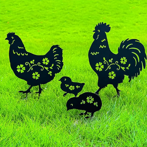 Chicken Metal Decorative Garden Stakes Chicken Gifts for WomenMen Chicken Lovers Gifts Silhouette Statues for Yard Art, Outside, Patio, Outdoor Decor, Garden Decorations, Lawn Ornaments
