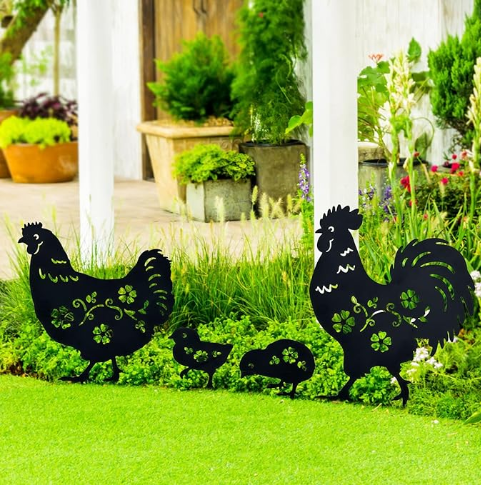 Chicken Metal Decorative Garden Stakes Chicken Gifts for WomenMen Chicken Lovers Gifts Silhouette Statues for Yard Art, Outside, Patio, Outdoor Decor, Garden Decorations, Lawn Ornaments - 图片 3