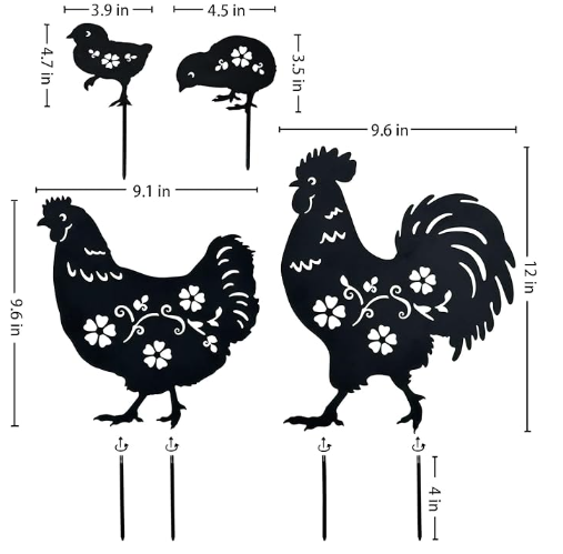 Chicken Metal Decorative Garden Stakes Chicken Gifts for WomenMen Chicken Lovers Gifts Silhouette Statues for Yard Art, Outside, Patio, Outdoor Decor, Garden Decorations, Lawn Ornaments - 图片 6