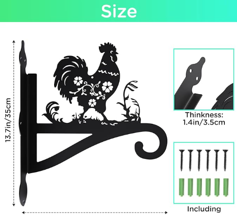 Plant Hanger Outdoor & Indoor, Chicken Decor Hanging Basket Hooks, Wall Hangers for Hanging Plant, Flower Basket, Bird Feeder, Lantern, Wind Chimes, Chicken Coop Accessories - 图片 3