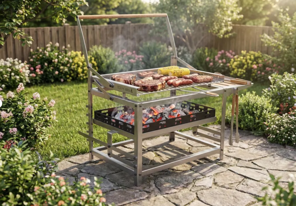 Manual Flip Press BBQ Furnace Metal Charcoal Grill