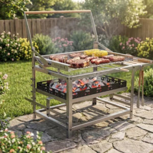 Manual Flip Press BBQ Furnace Metal Charcoal Grill